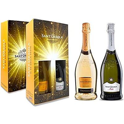 SANT'ORSOLA Prosecco DOC Extra Dry Millesime Sec + Asti DOCG Vin Petillant Doux Italien 2 Bouteilles, 750 milliliters - Publicité SANT'ORSOLA Prosecco DOC Extra Dry Millesime Sec + Asti DOCG Vin Petillant Doux Italien 2 Bouteilles, 750 milliliters - Publicité
