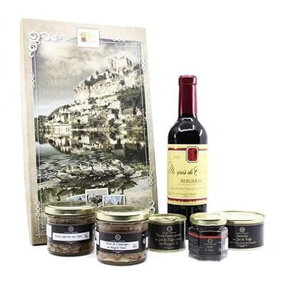Cellier du Périgord Coffret Cadeau Sarlat Vin AOC Bergerac Rouge, Terrines Artisanales, Confit de Figues et Spécialités du Terroir Périgourdin 6 Produits - Publicité Cellier du Périgord Coffret Cadeau Sarlat Vin AOC Bergerac Rouge, Terrines Artisanales, Confit de Figues et Spécialités du Terroir Périgourdin 6 Produits - Publicité
