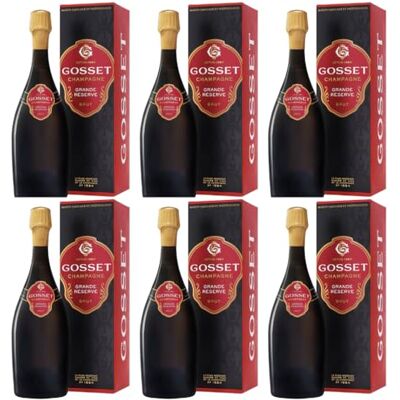 Gosset Grande Réserve avec étuis Champagne Lot de 6 bouteilles de 75 cl - Publicité Gosset Grande Réserve avec étuis Champagne Lot de 6 bouteilles de 75 cl - Publicité