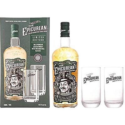 Douglas Laing THE EPICUREAN Lowland Blended Malt On-Pack 46,2% Vol. 0,7l in Giftbox with 2 glasses - Publicité Douglas Laing THE EPICUREAN Lowland Blended Malt On-Pack 46,2% Vol. 0,7l in Giftbox with 2 glasses - Publicité