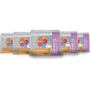 Tassimo , 105 Dosettes Café au Lait, Compatibles avec les machines , 105 Cafés Equilibré et onctueux, 5 packs de 21 dosettes (L'emballage peut varier) - Publicité Tassimo , 105 Dosettes Café au Lait, Compatibles avec les machines , 105 Cafés Equilibré et onctueux, 5 packs de 21 dosettes (L'emballage peut varier) - Publicité