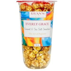 Everly Grace Popcorn – Caramel & Sea Salt Sensation, 60 g – Gobelets de popcorn au caramel et sel de mer de notre manufacture à Augsbourg, Allemagne - Publicité Everly Grace Popcorn – Caramel & Sea Salt Sensation, 60 g – Gobelets de popcorn au caramel et sel de mer de notre manufacture à Augsbourg, Allemagne - Publicité