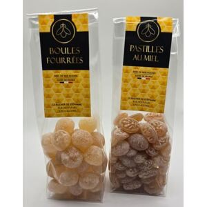 Le rucher de Stéphane Bonbons au Miel Artisanaux, Duo de Pastilles et Boules Fourrées, Confiserie Française avec 15-28% de Miel de France, 300g - Publicité Le rucher de Stéphane Bonbons au Miel Artisanaux, Duo de Pastilles et Boules Fourrées, Confiserie Française avec 15-28% de Miel de France, 300g - Publicité