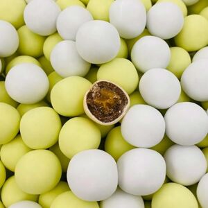 chocodic Dragées coeur caramel enrobées de chocolat lait variation jaune et blanc mat 0.5kg pas cher environ 90 dragées Fabrication artisanale en France - Publicité chocodic Dragées coeur caramel enrobées de chocolat lait variation jaune et blanc mat 0.5kg pas cher environ 90 dragées Fabrication artisanale en France - Publicité