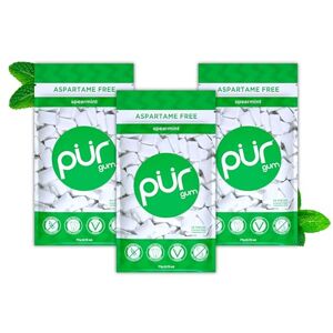 PUR Gum Chewing-Gum Sans Sucre Au Xylitol Végétalien, Sans Aspartame et Sans Gluten Gum Naturel Au Goût De Spearmint, 55 Pièces (Lot De 3) - Publicité PUR Gum Chewing-Gum Sans Sucre Au Xylitol Végétalien, Sans Aspartame et Sans Gluten Gum Naturel Au Goût De Spearmint, 55 Pièces (Lot De 3) - Publicité