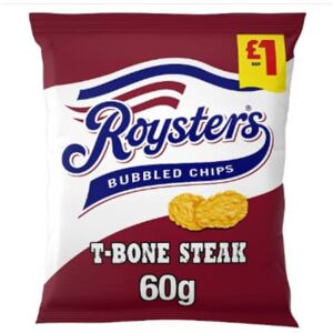London Grocery Roysters Boîte de 20 chips à steak T-Bone 60 g - Publicité London Grocery Roysters Boîte de 20 chips à steak T-Bone 60 g - Publicité