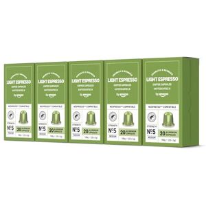 by Amazon Capsules de Café Espresso Léger Compatibles Nespresso, Torréfaction Clair, 100 Capsules (5 Paquets de 20) – Certifiées Rainforest Alliance - Publicité by Amazon Capsules de Café Espresso Léger Compatibles Nespresso, Torréfaction Clair, 100 Capsules (5 Paquets de 20) – Certifiées Rainforest Alliance - Publicité
