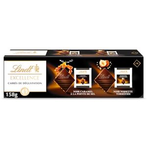 Lindt Coffret de Carrés de Dégustation EXCELLENCE Assortiment de Chocolats Noir Caramel et Noir Noisette, 158g - Publicité Lindt Coffret de Carrés de Dégustation EXCELLENCE Assortiment de Chocolats Noir Caramel et Noir Noisette, 158g - Publicité
