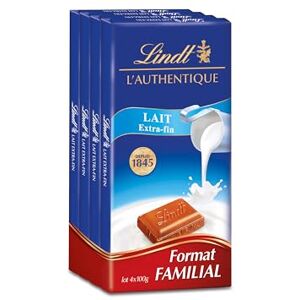 Lindt Lot de 4 Tablettes L'AUTHENTIQUE Chocolat au Lait Extra-fin, 4x100g - Publicité Lindt Lot de 4 Tablettes L'AUTHENTIQUE Chocolat au Lait Extra-fin, 4x100g - Publicité