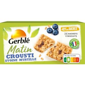 Gerblé MATIN – Biscuit Crousti Avoine Myrtille Petit Déjeuner – Riche en Fibres – Nutri-Score B – 4 Sachets Individuels – 200 g - Publicité Gerblé MATIN – Biscuit Crousti Avoine Myrtille Petit Déjeuner – Riche en Fibres – Nutri-Score B – 4 Sachets Individuels – 200 g - Publicité