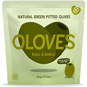 Oloves Saveur méditerranéenne savoureuse, 48 x 31,2 g, olives vertes dénoyautées avec basilic et ail - Publicité