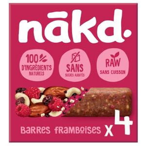 Nakd Nākd. Framboises   Raw Barres de Fruits et Noix   100% D'ingrédients Naturels   Sans Sucre Ajoutés   Vegan   4 x 35g   140g - Publicité