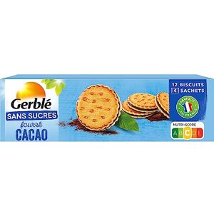 Gerblé Fourrés Cacao Sans Sucres, Sans huile de palme, 12 biscuits, 185 g, 199660 - Publicité Gerblé Fourrés Cacao Sans Sucres, Sans huile de palme, 12 biscuits, 185 g, 199660 - Publicité