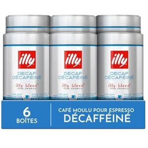 illy , Cafè Moulu pour Espresso Torréfié DÉCAFÉINÉ, 100% Arabica avec des Notes de Caramel, de Chocolat et de Pain Grillé, Sans Caféine, Saveur Équilibrée, Paquet de 6 Boîtes (6x250g) - Publicité illy , Cafè Moulu pour Espresso Torréfié DÉCAFÉINÉ, 100% Arabica avec des Notes de Caramel, de Chocolat et de Pain Grillé, Sans Caféine, Saveur Équilibrée, Paquet de 6 Boîtes (6x250g) - Publicité