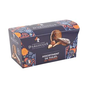 CHEVALIERS D'ARGOUGES Maîtres Chocolatiers Français Assortiment de Tuiles Chocolat Noir 70% et Lait 33% Ballotin dégustation 140g - Publicité