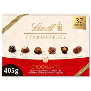 Lindt Boîte CONNAISSEURS Croquants Assortiment de Chocolats au Lait, Noirs et Blancs Idéal pour Noël, 405g - Publicité Lindt Boîte CONNAISSEURS Croquants Assortiment de Chocolats au Lait, Noirs et Blancs Idéal pour Noël, 405g - Publicité