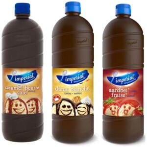 Wine And More Imperial Topping : 1 Caramel beurre salé 1 Fraise 1 chocolat dame blanche -(1L x3) - Publicité Wine And More Imperial Topping : 1 Caramel beurre salé 1 Fraise 1 chocolat dame blanche -(1L x3) - Publicité