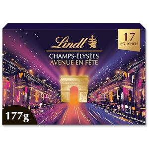 Lindt Boîte CHAMPS-ÉLYSÉES Édition Avenue en Fête Assortiment de Chocolats au Lait, Noirs et Blancs Pralinés, Croustillants et Onctueux Idéal pour Noël, 177g - Publicité Lindt Boîte CHAMPS-ÉLYSÉES Édition Avenue en Fête Assortiment de Chocolats au Lait, Noirs et Blancs Pralinés, Croustillants et Onctueux Idéal pour Noël, 177g - Publicité