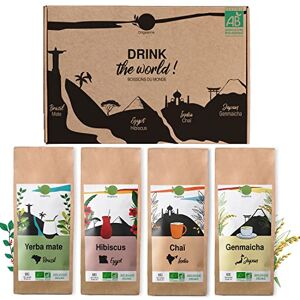Origeens COFFRET THÉ BIO BOISSONS DU MONDE Hibiscus, Maté, Thé Chai, Thé vert Genmaicha Assortiment thé 4x80gr Coffret thé à offrir - Publicité Origeens COFFRET THÉ BIO BOISSONS DU MONDE Hibiscus, Maté, Thé Chai, Thé vert Genmaicha Assortiment thé 4x80gr Coffret thé à offrir - Publicité