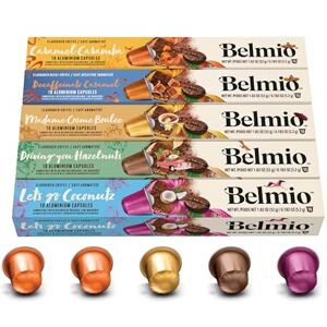 Belmio Capsules Nespresso Compatibles, Pack Saveurs + Décaféiné, Capsules de café torréfiées moyennement, Intensité 6, Qualité belge authentique, 5 variantes de saveurs, 50 unités. Publicité Belmio Capsules Nespresso Compatibles, Pack Saveurs + Décaféiné, Capsules de café torréfiées moyennement, Intensité 6, Qualité belge authentique, 5 variantes de saveurs, 50 unités. Publicité