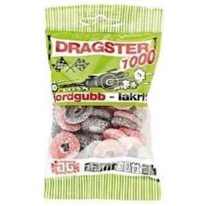 Dragster 1000 Lot de 3 sachets de 50 g de bonbons suédois de fraise et de vin de réglisse salé - Publicité Dragster 1000 Lot de 3 sachets de 50 g de bonbons suédois de fraise et de vin de réglisse salé - Publicité