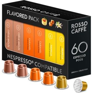 ROSSO CAFFÈ Capsules Nespresso 60 Pièces Café Aromatisé, 3 Variétés Premium Assortiment, Capsules Café compatibles Nespresso, compatible avec Machines Originales - Publicité ROSSO CAFFÈ Capsules Nespresso 60 Pièces Café Aromatisé, 3 Variétés Premium Assortiment, Capsules Café compatibles Nespresso, compatible avec Machines Originales - Publicité
