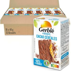 Gerblé – Biscuits Céréales au Goût Intense de Cacao – Allégés en Sucres – Sans Huile de Palme – Cacao Durable – Nutri-Score A – Lot de 18 boîtes x 4 – 72 biscuits – 160 g - Publicité Gerblé – Biscuits Céréales au Goût Intense de Cacao – Allégés en Sucres – Sans Huile de Palme – Cacao Durable – Nutri-Score A – Lot de 18 boîtes x 4 – 72 biscuits – 160 g - Publicité