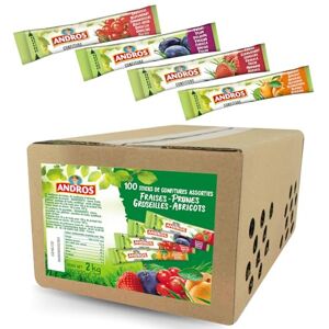 ANDROS 100 sticks individuels de confiture 20g 4 parfums pour varier les plaisirs : fraise, prune, groseille, abricot - Publicité ANDROS 100 sticks individuels de confiture 20g 4 parfums pour varier les plaisirs : fraise, prune, groseille, abricot - Publicité