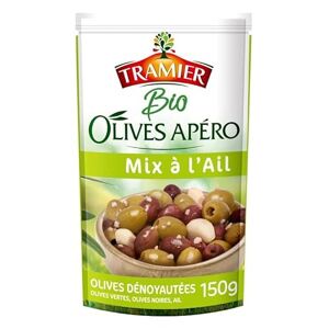 TRAMIER Olives Apéro Mix Ail Bio 150G Saveur méditerranéenne pour vos apéros Pot de 150g Lot De 4 - Publicité