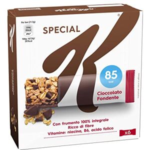 Kellogg's Barre spéciale K Saveur chocolat noir Flocons multicéréales croustillantes avec de délicieuses boucles de chocolat 100 % blé entier 6 barres de 21,5 g (lot de 129 g) - Publicité Kellogg's Barre spéciale K Saveur chocolat noir Flocons multicéréales croustillantes avec de délicieuses boucles de chocolat 100 % blé entier 6 barres de 21,5 g (lot de 129 g) - Publicité