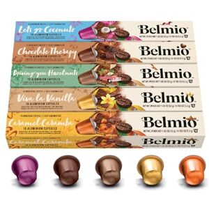 Belmio Capsules Nespresso Compatibles, Pack Mix de Saveurs, Capsules de café torréfiées moyennement, Intensité 6, Qualité belge authentique, 5 variantes de saveurs, 50 unités. Publicité Belmio Capsules Nespresso Compatibles, Pack Mix de Saveurs, Capsules de café torréfiées moyennement, Intensité 6, Qualité belge authentique, 5 variantes de saveurs, 50 unités. Publicité