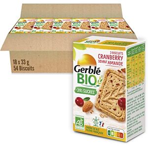 Gerblé BIO – Sablés Amande Cranberry – Réduits en Sucres – Riche en Fibres – Sans Huile de Palme – Nutri-Score B – 18 boîtes x 3 biscuits – 54 biscuits – 132 g - Publicité Gerblé BIO – Sablés Amande Cranberry – Réduits en Sucres – Riche en Fibres – Sans Huile de Palme – Nutri-Score B – 18 boîtes x 3 biscuits – 54 biscuits – 132 g - Publicité