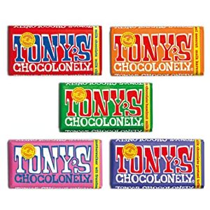 Tony's Chocolonely Tony's Lot de 5 barres de 180 g Framboise/lait/caramel/bretzel/noisette - Publicité Tony's Chocolonely Tony's Lot de 5 barres de 180 g Framboise/lait/caramel/bretzel/noisette - Publicité