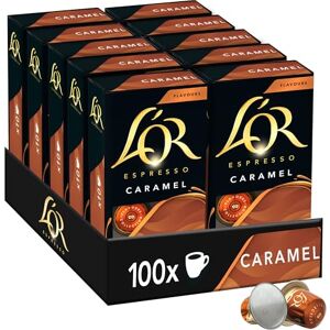 L'OR Café Espresso Caramel Fruité Onctueux Torréfaction foncée Subtil Compatible Nespresso 10 lots de 10 capsules en aluminium - Publicité L'OR Café Espresso Caramel Fruité Onctueux Torréfaction foncée Subtil Compatible Nespresso 10 lots de 10 capsules en aluminium - Publicité