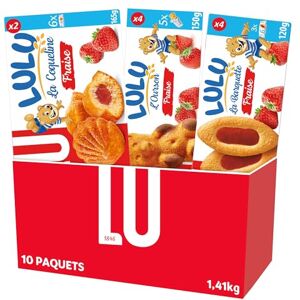 LU La Boîte Fruité Assortiment de 10 Paquets de Biscuits Gâteaux 2 x La Coqueline Fraise 4 x L'Ourson Fraise 4 x La Barquette Pulpe De Fraise Lot de 1,41kg - Publicité LU La Boîte Fruité Assortiment de 10 Paquets de Biscuits Gâteaux 2 x La Coqueline Fraise 4 x L'Ourson Fraise 4 x La Barquette Pulpe De Fraise Lot de 1,41kg - Publicité