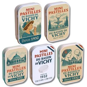 Boîteperso Mini Pastilles du Bassin de Vichy – Pack Collector Rétro 5 Boîtes Métal Vintage Recette Originale 1932 – 5 x 60g - Publicité Boîteperso Mini Pastilles du Bassin de Vichy – Pack Collector Rétro 5 Boîtes Métal Vintage Recette Originale 1932 – 5 x 60g - Publicité
