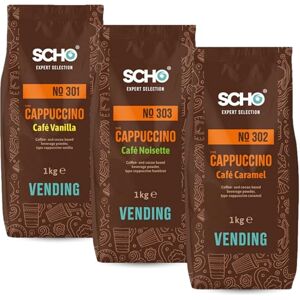 PRO DISTRI SCHO TRIO de Cappuccinos Aromatisés Vanille/Caramel/Noisette 3x1kg de Poudre soluble pour Boisson Instantanée, Idéal pour varier les plaisirs - Publicité PRO DISTRI SCHO TRIO de Cappuccinos Aromatisés Vanille/Caramel/Noisette 3x1kg de Poudre soluble pour Boisson Instantanée, Idéal pour varier les plaisirs - Publicité