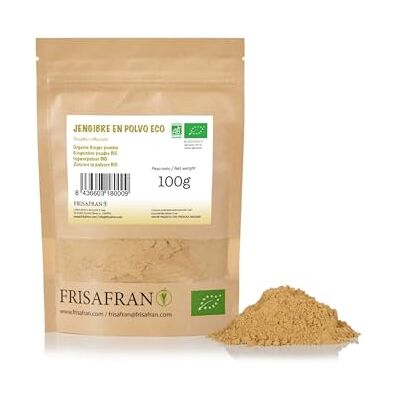 FRISAFRAN Gingembre Bio en poudre 100g Épice Alimentation naturelle moulu Assaisonnement végétalien sans additifs saveur et arôme Gingembre naturel gingembre-moulu - Publicité FRISAFRAN Gingembre Bio en poudre 100g Épice Alimentation naturelle moulu Assaisonnement végétalien sans additifs saveur et arôme Gingembre naturel gingembre-moulu - Publicité
