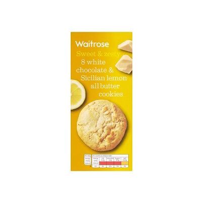 Waitrose Cookies au chocolat blanc et au citron de Sicile – 200 g - Publicité Waitrose Cookies au chocolat blanc et au citron de Sicile – 200 g - Publicité