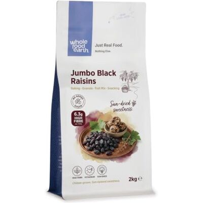 Wholefood Earth Jumbo Black Raisins 2 kg GMO Free Source of Fibre - Publicité Wholefood Earth Jumbo Black Raisins 2 kg GMO Free Source of Fibre - Publicité