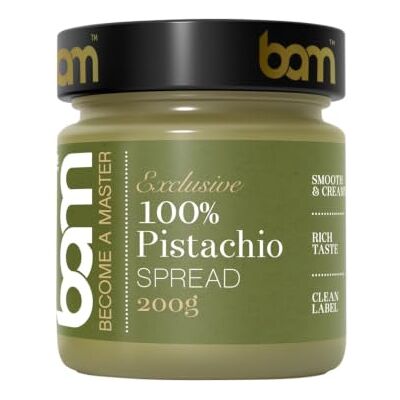 BAM Crème de Pistaches – 100% Pistaches Moulues – Pâte à Tartiner sans Huile de Palme – Pâte Pâtissière pour Desserts, Viennoiseries & Croissants – 200 g - Publicité BAM Crème de Pistaches – 100% Pistaches Moulues – Pâte à Tartiner sans Huile de Palme – Pâte Pâtissière pour Desserts, Viennoiseries & Croissants – 200 g - Publicité