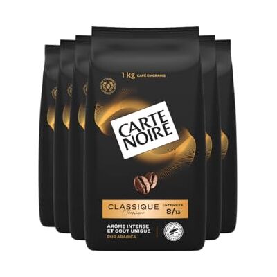 Lavazza Carte Noire Café en Grains Classique, Pur Arabica, Certifié Rainforest Alliance, 6 Paquets de 1 kg - Publicité Lavazza Carte Noire Café en Grains Classique, Pur Arabica, Certifié Rainforest Alliance, 6 Paquets de 1 kg - Publicité