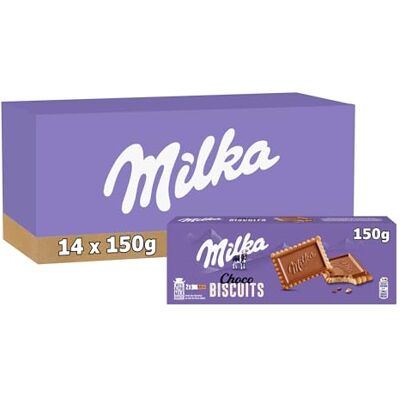 Milka Choco Biscuits Nappés Chocolat au Lait 14x150g 14 Boîtes de 150g Biscuit petit beurre croustillant nappé de tendre chocolat au lait Idéal pour le goûter - Publicité Milka Choco Biscuits Nappés Chocolat au Lait 14x150g 14 Boîtes de 150g Biscuit petit beurre croustillant nappé de tendre chocolat au lait Idéal pour le goûter - Publicité