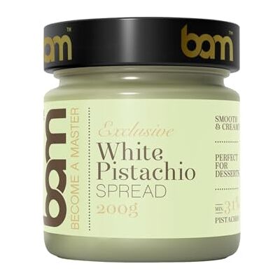 BAM Pâte à Tartiner aux Fruits à Coque de Qualité Supérieure – Parfaite pour Topping, Croissant, Dessert – 200g, Pistache au chocolat blanc - Publicité BAM Pâte à Tartiner aux Fruits à Coque de Qualité Supérieure – Parfaite pour Topping, Croissant, Dessert – 200g, Pistache au chocolat blanc - Publicité