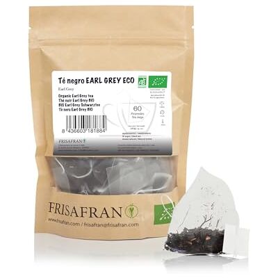FRISAFRAN Thé noir Earl Grey biologique en pyramides 60 unités 120g Antiseptique Feuilles de thé noir Énergisant Sachets de thé noir Thé Frais et Floral comte gris Thé Earl Grey thé - Publicité FRISAFRAN Thé noir Earl Grey biologique en pyramides 60 unités 120g Antiseptique Feuilles de thé noir Énergisant Sachets de thé noir Thé Frais et Floral comte gris Thé Earl Grey thé - Publicité