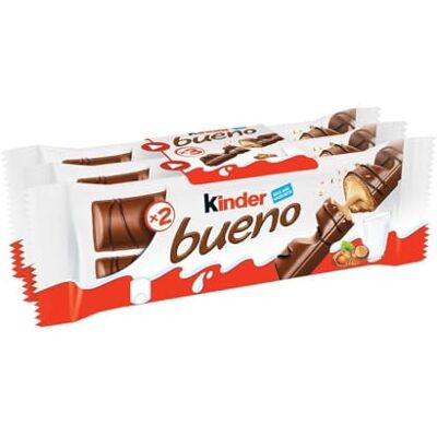 Kinder Bueno Gaufrettes enrobées de chocolat au lait lot de 3 paquets de 43 g - Publicité Kinder Bueno Gaufrettes enrobées de chocolat au lait lot de 3 paquets de 43 g - Publicité