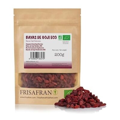 FRISAFRAN Baies de Goji Bio 200g Baies goji déshydratées Baies séchées Antioxydants Collation santé Sans sucres, soufre Fruits entiers Baies Supérieures Himalaya baies entières - Publicité FRISAFRAN Baies de Goji Bio 200g Baies goji déshydratées Baies séchées Antioxydants Collation santé Sans sucres, soufre Fruits entiers Baies Supérieures Himalaya baies entières - Publicité