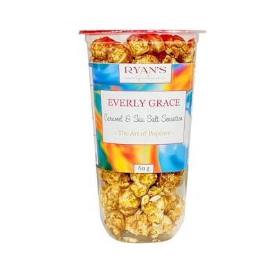 Everly Grace Popcorn – Caramel & Sea Salt Sensation, 60 g – Gobelets de popcorn au caramel et sel de mer de notre manufacture à Augsbourg, Allemagne - Publicité Everly Grace Popcorn – Caramel & Sea Salt Sensation, 60 g – Gobelets de popcorn au caramel et sel de mer de notre manufacture à Augsbourg, Allemagne - Publicité