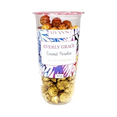 Everly Grace Popcorn – Coconut Paradise, 60 g – Popcorn au caramel à l’air chaud avec lait de coco et copeaux de noix de coco dans un gobelet pratique, parfait pour emporter - Publicité Everly Grace Popcorn – Coconut Paradise, 60 g – Popcorn au caramel à l’air chaud avec lait de coco et copeaux de noix de coco dans un gobelet pratique, parfait pour emporter - Publicité