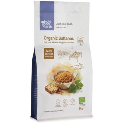 Wholefood Earth Raisins Sultanines bio 3 kg Végan Sans OGM Séchées au soleil Certifié biologique - Publicité Wholefood Earth Raisins Sultanines bio 3 kg Végan Sans OGM Séchées au soleil Certifié biologique - Publicité